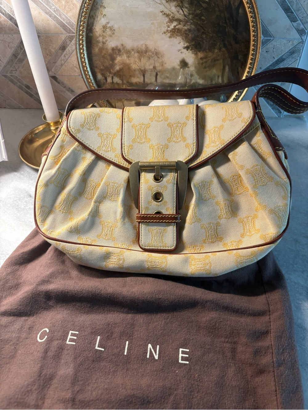 CELINE rare denim macadam shoulder bag
